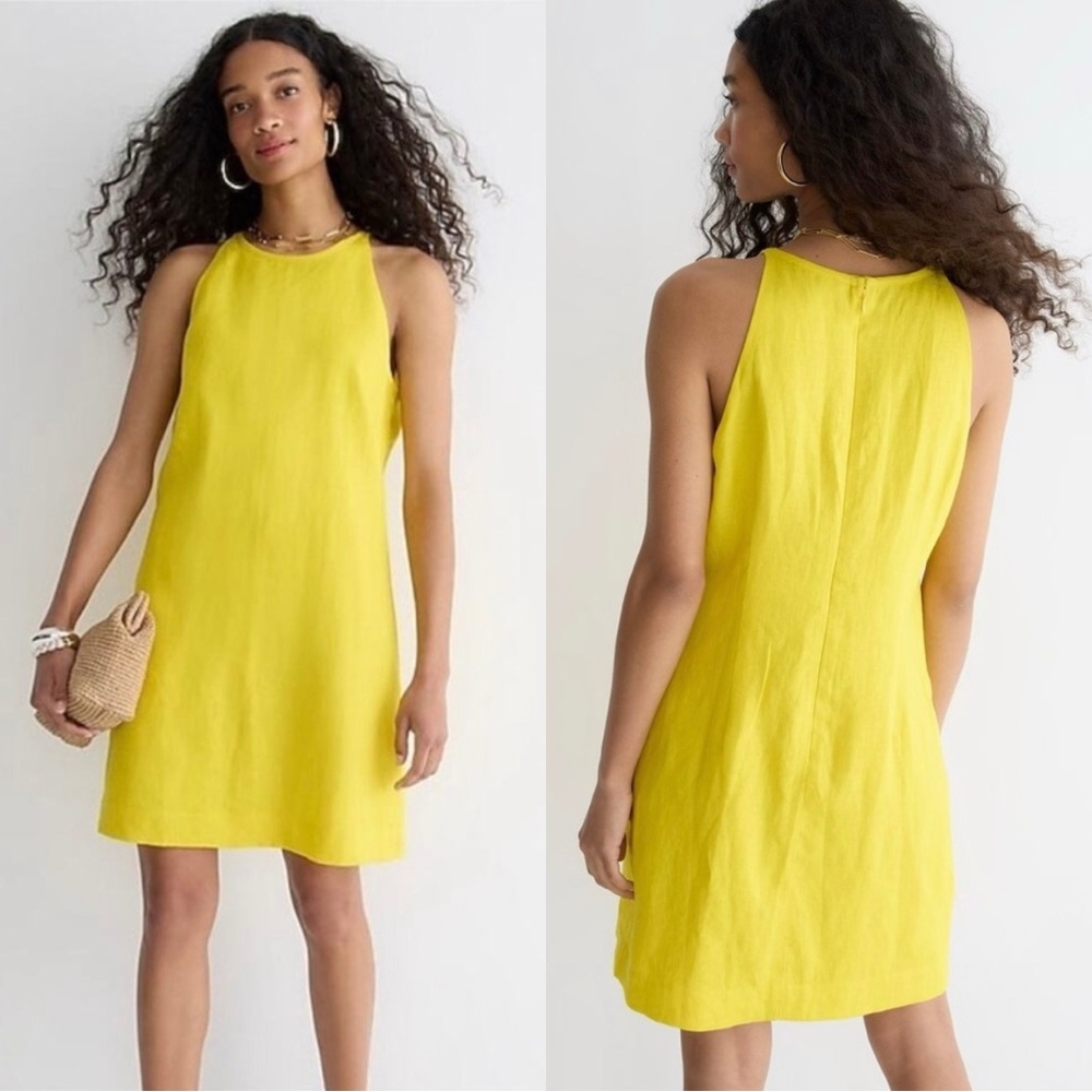 J. Crew Maxine High Neck Shift Dress in Linen Yellow - XS